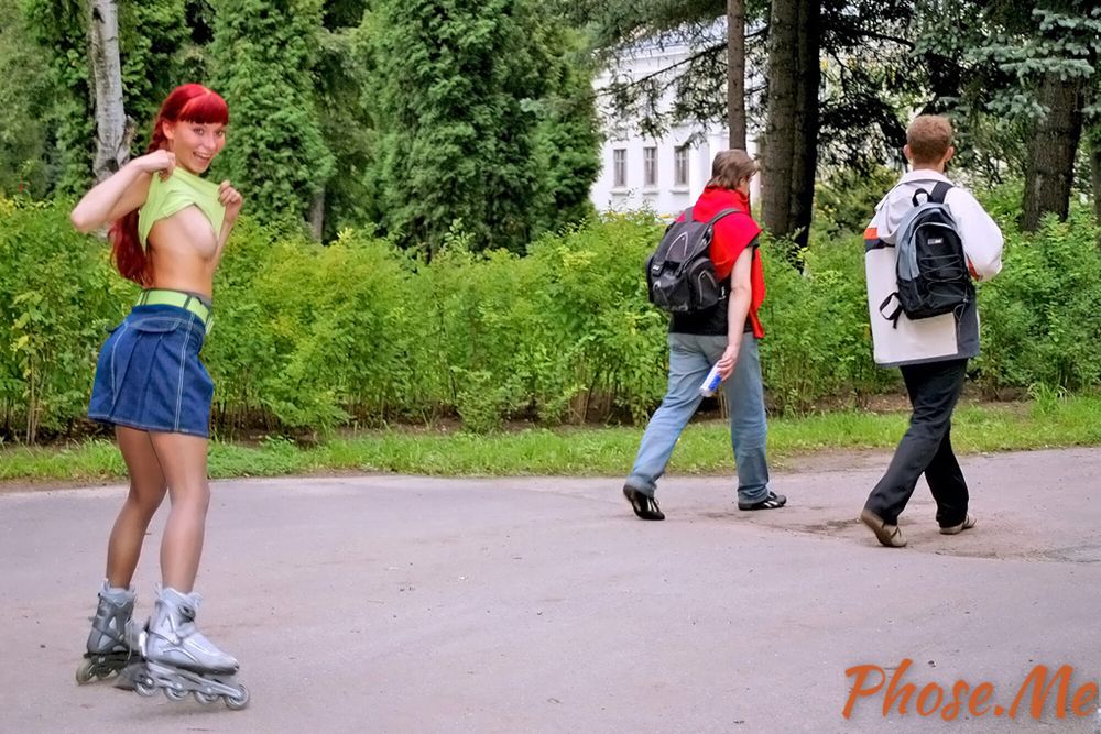 Redhead On Rollerblades Wearing Pantyhose #36