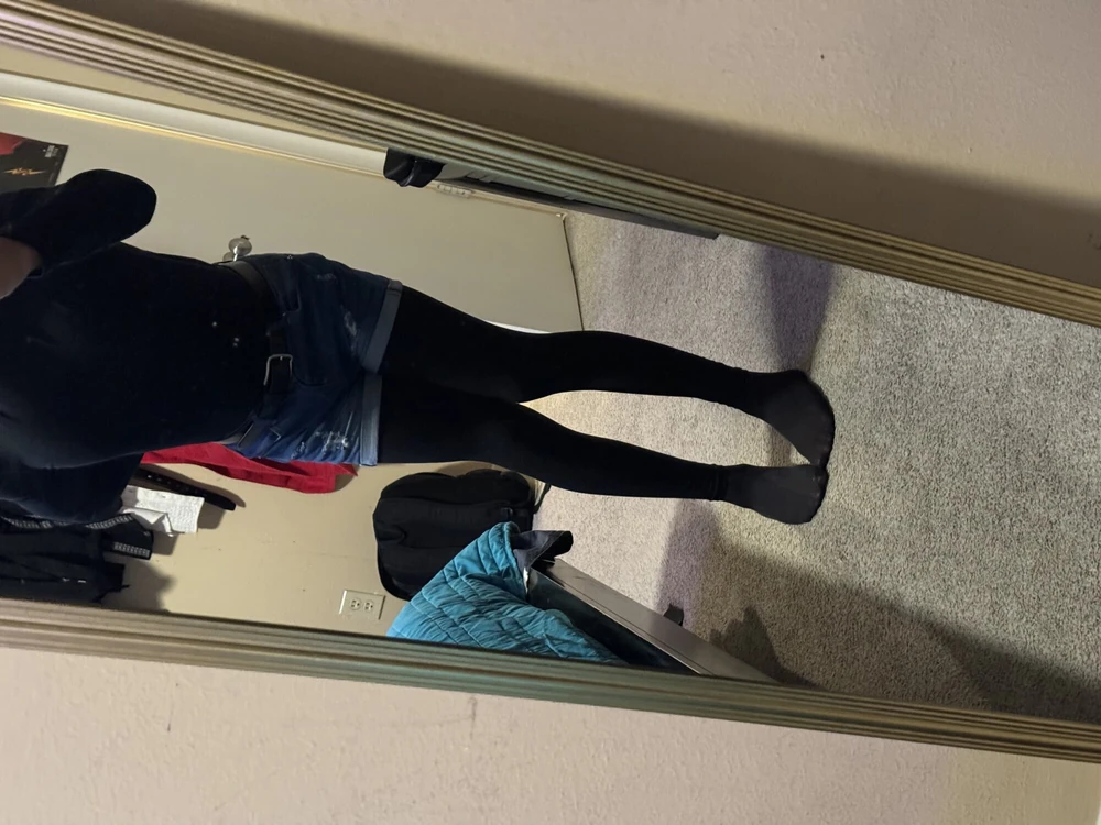 Leggings under denim shorts  #2