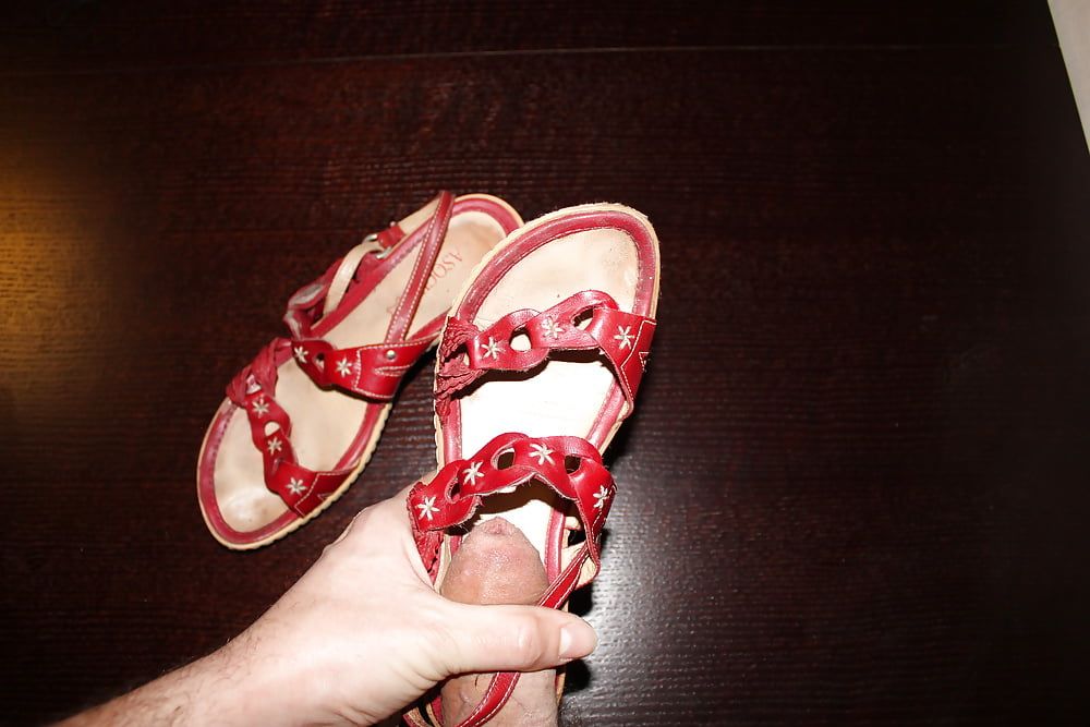 Cum on red platform sandals #14