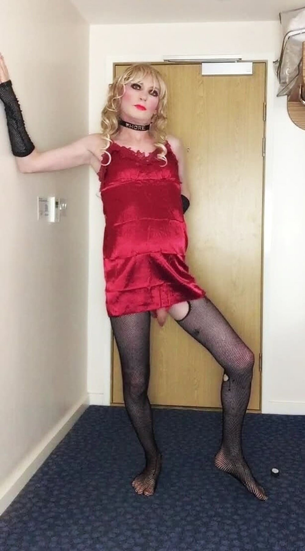 Skanky sissy in red dress #37