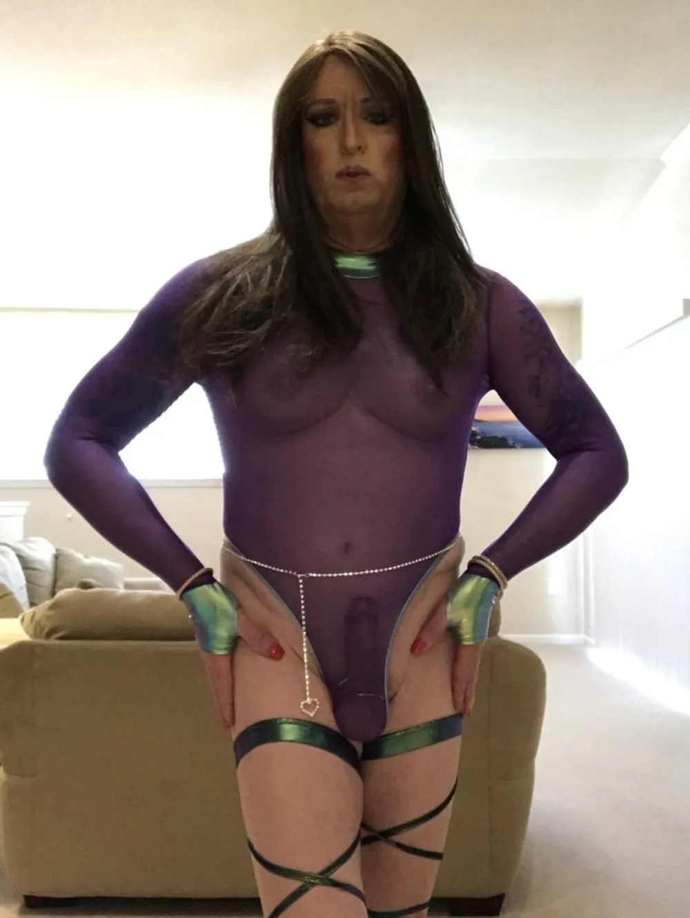 Sheer Purple Bodysuit  #2