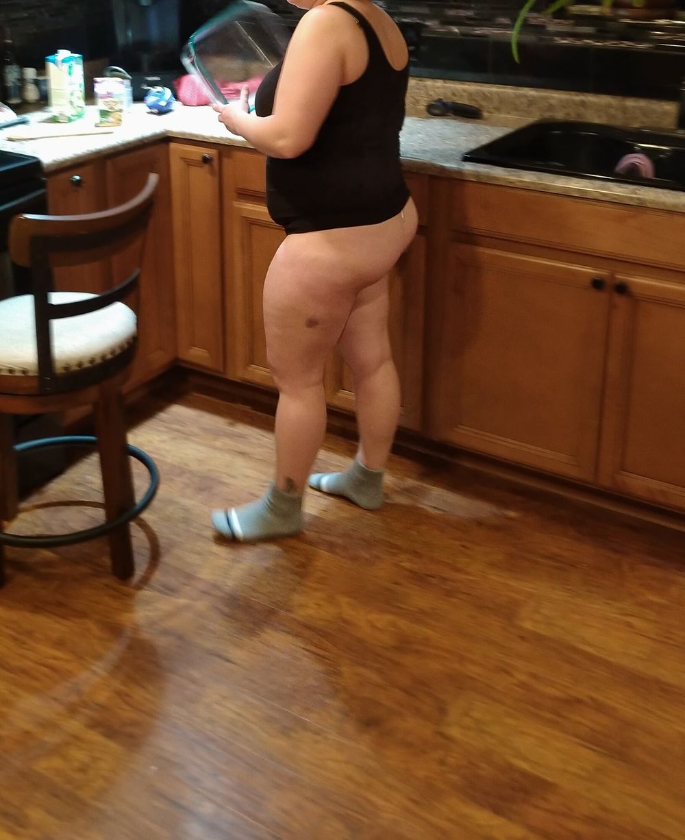 Sexy chubby wife cooking in thong  #9