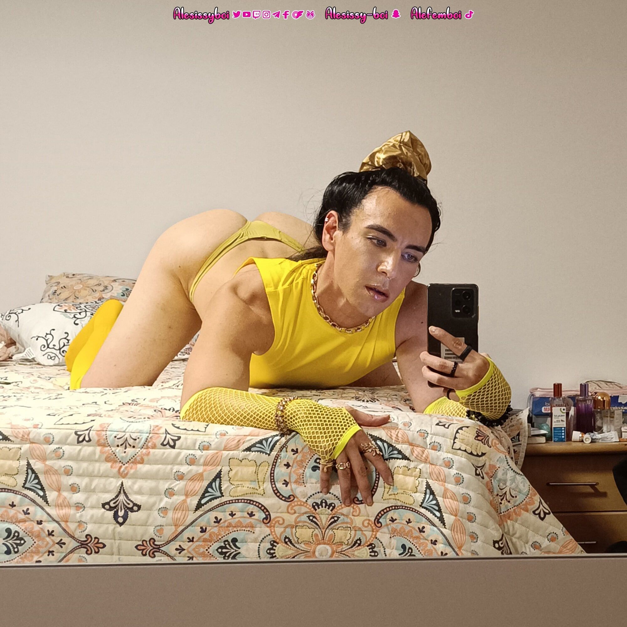Sissyboi femboi  Yellow lingerie outfit #7