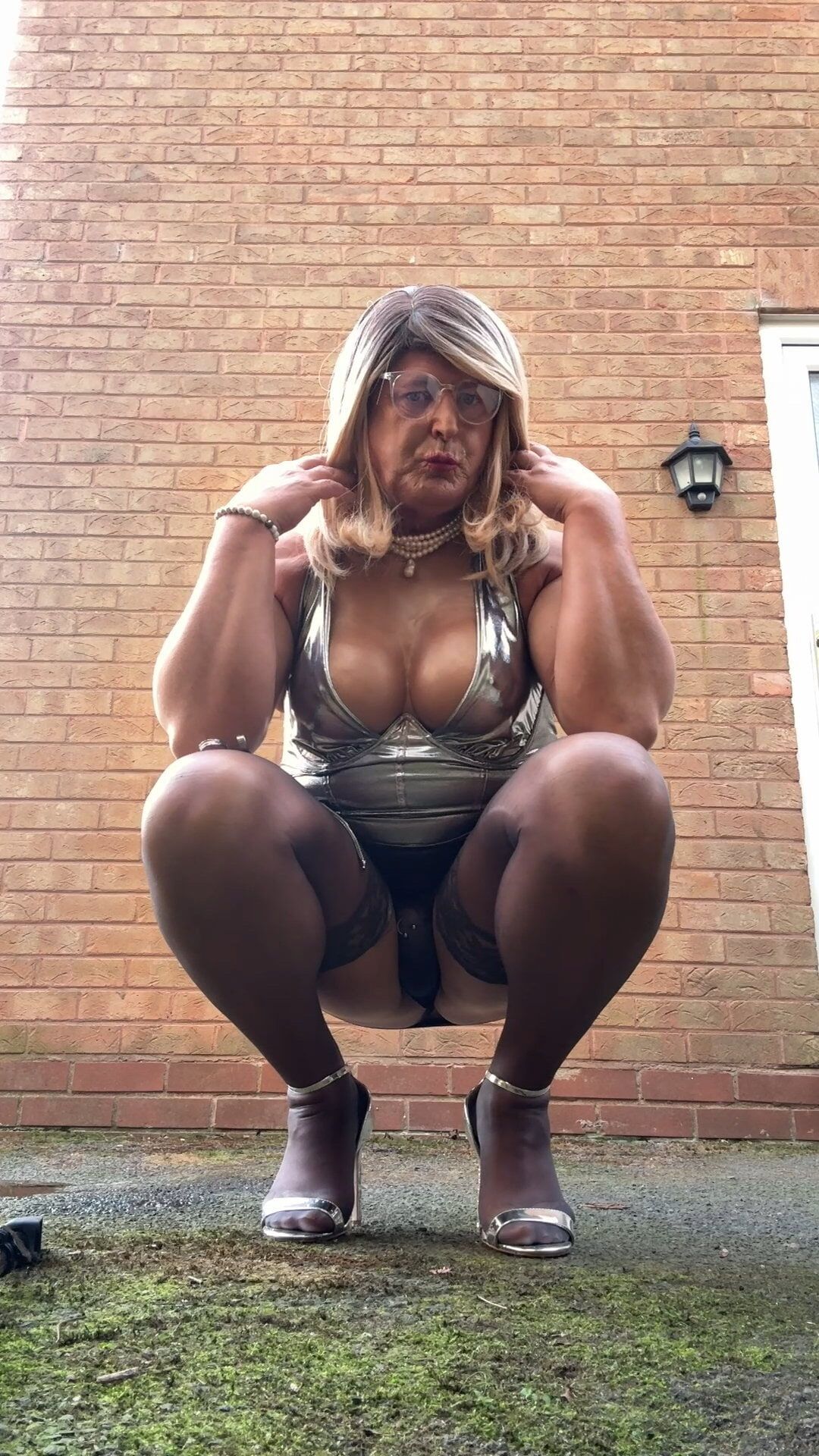 Sexy Crossdresser kellycd2022 in silver dress and heels  #39