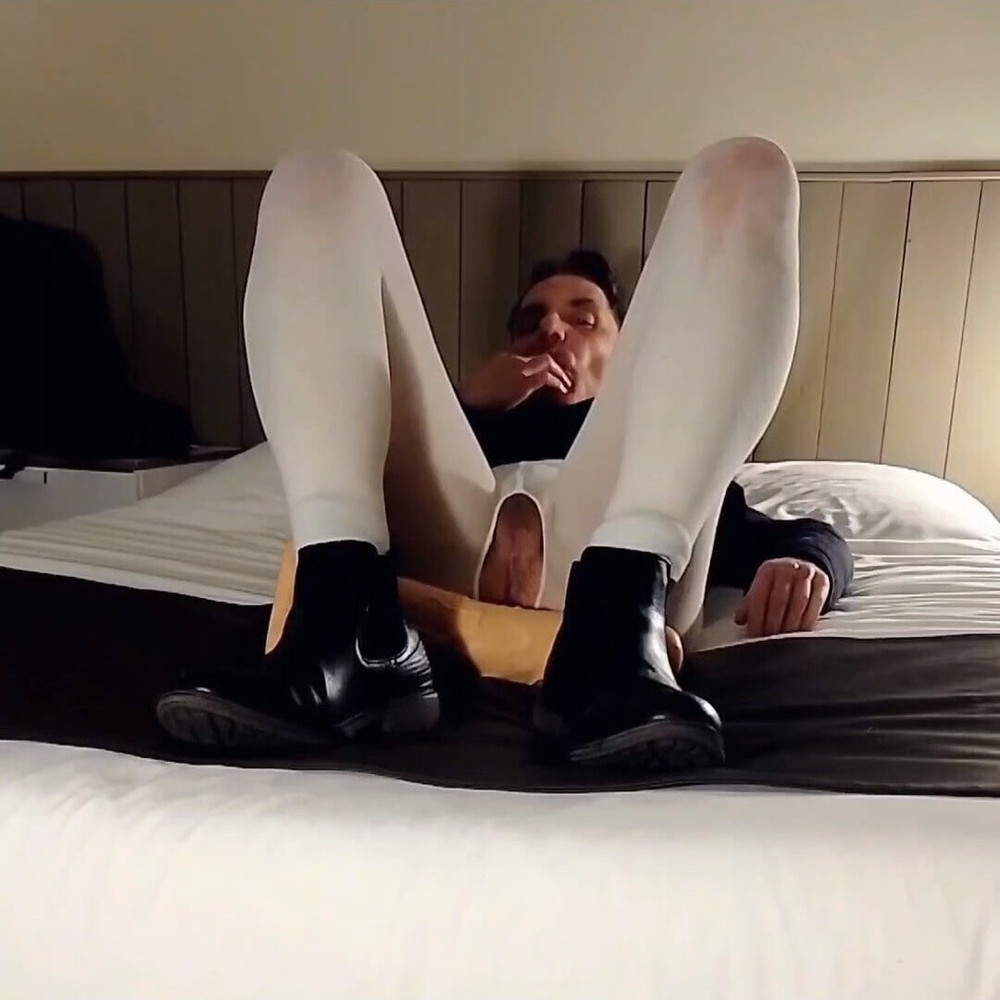 Dildo riding and ass fingering in open white pantyhose #28