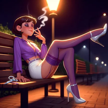 purple stockings smoking         