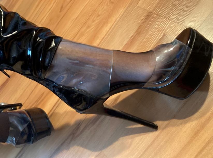 Black and Clear PVC Porn High Heel Boots #3