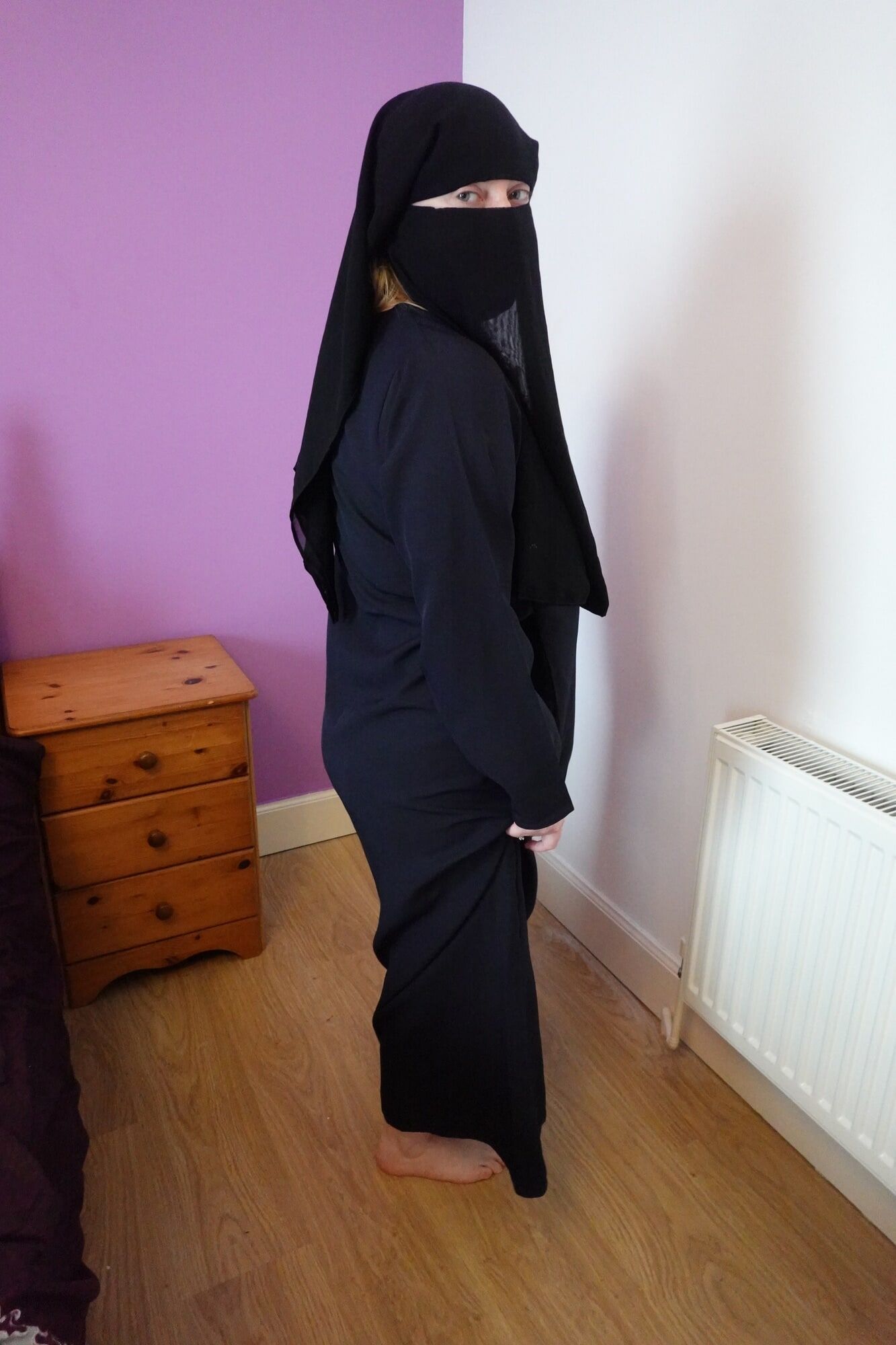 wife wearing Burqa with Niqab naked underneath