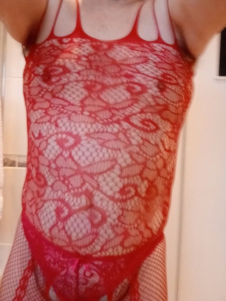 New crotchless red body stocking and two different panties #3