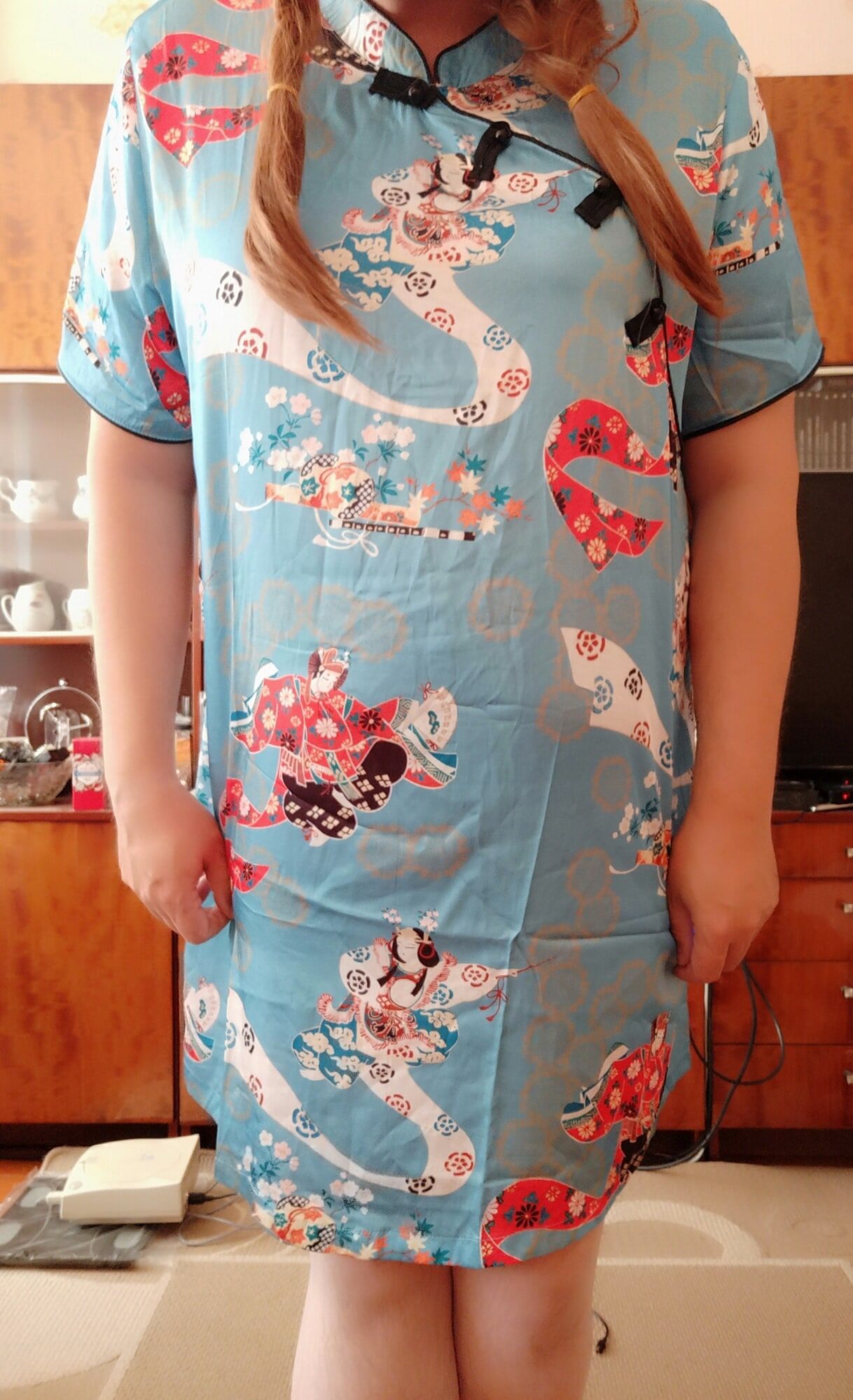 sissy Aleksa posing in new china dress & pink lingerie #45
