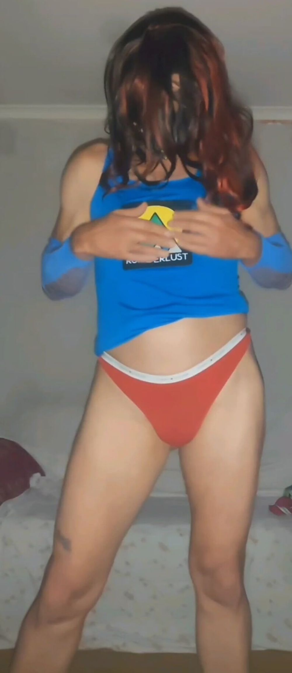 Contrast of blue and red panties #14