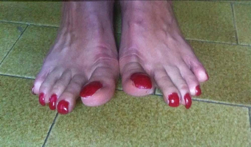 red toenails mix (older, dirty, toe ring, sandals mixed). #10