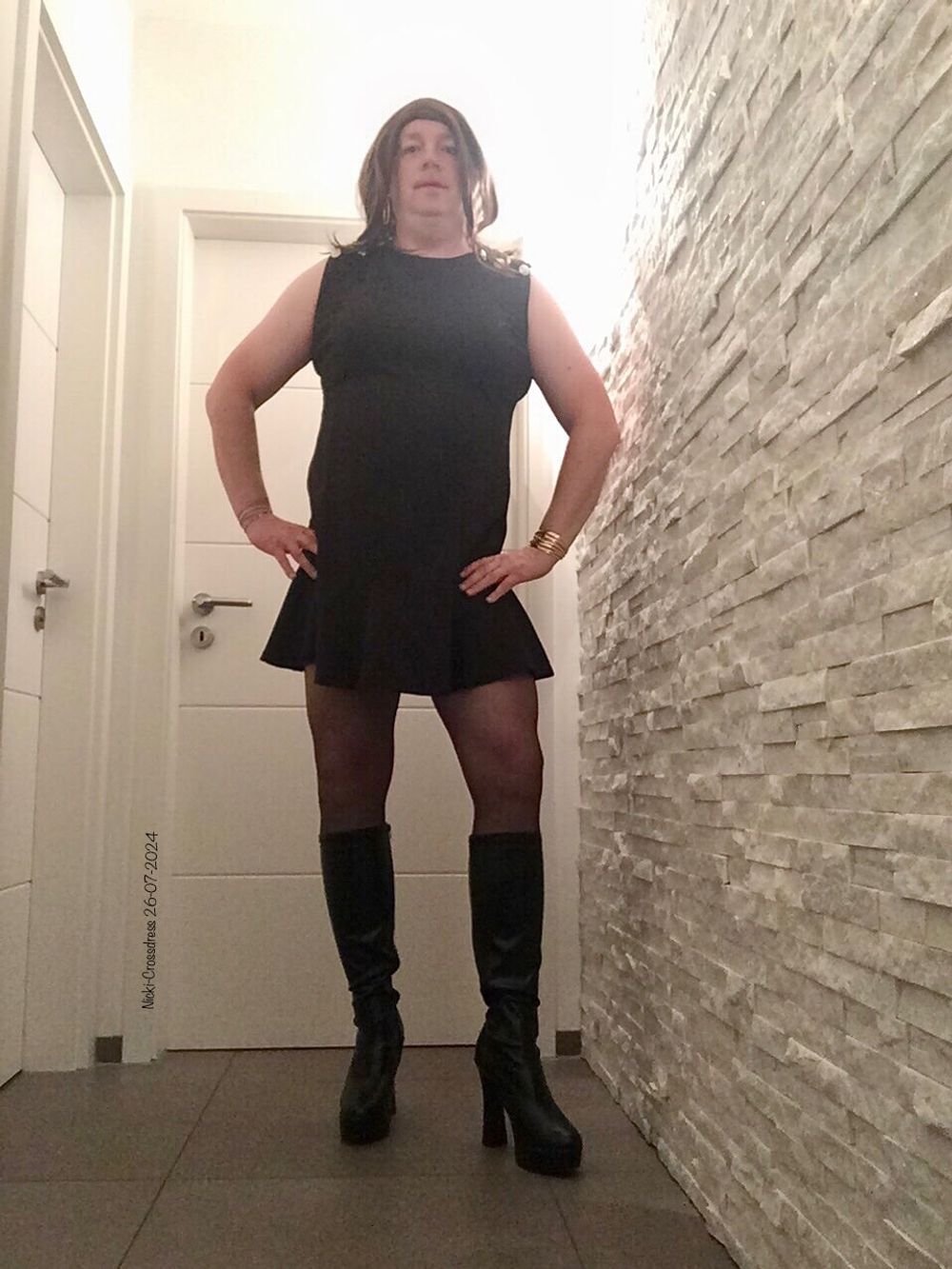 Nicki-Crossdress sexy black Dress, Stockings &amp; Boots #9