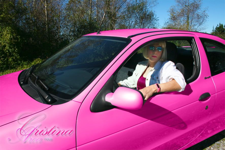 Slutty sissy in a photoshoot with her car... #23