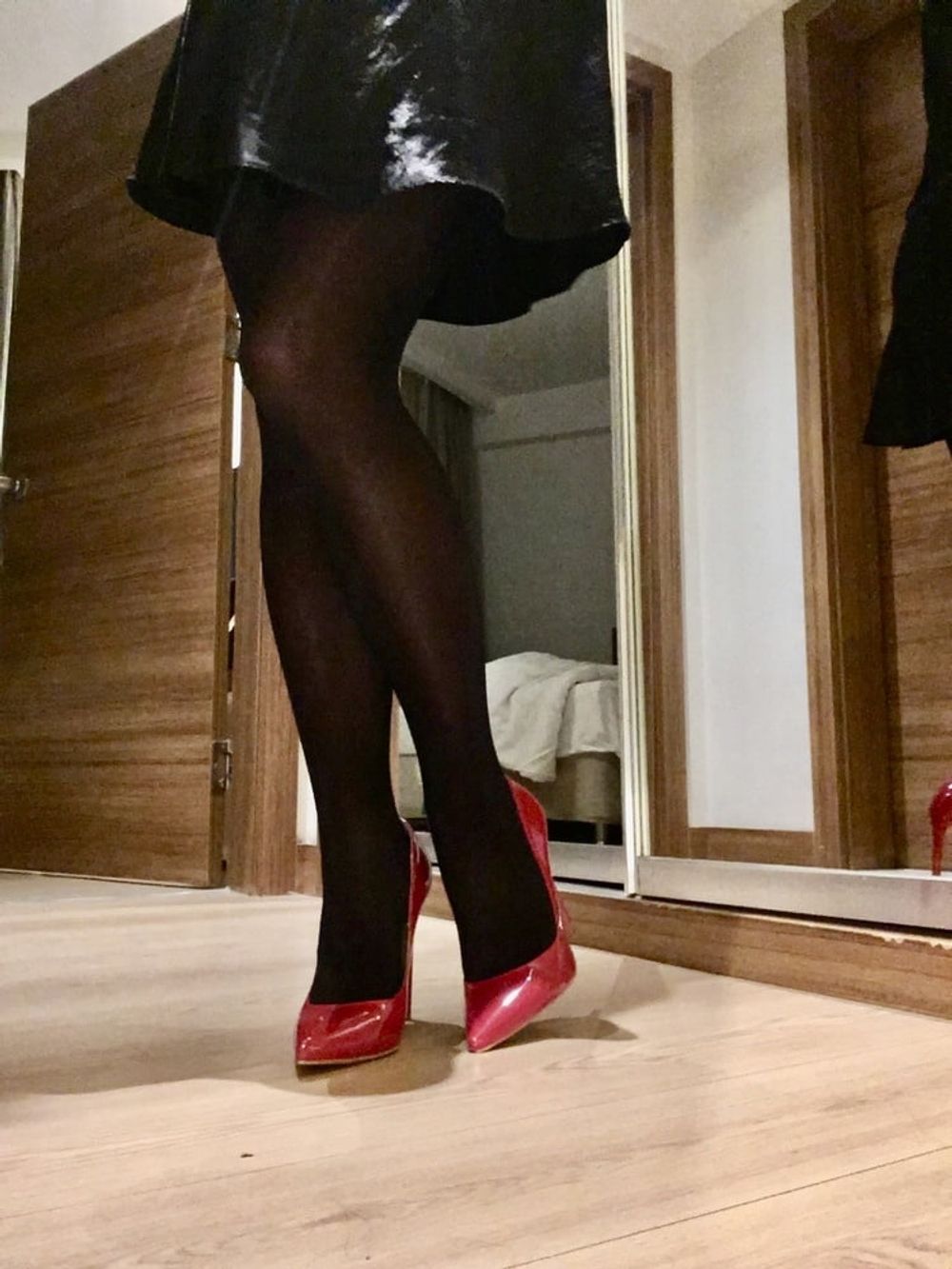 Shiny Black Tights &amp; Red Heels #13