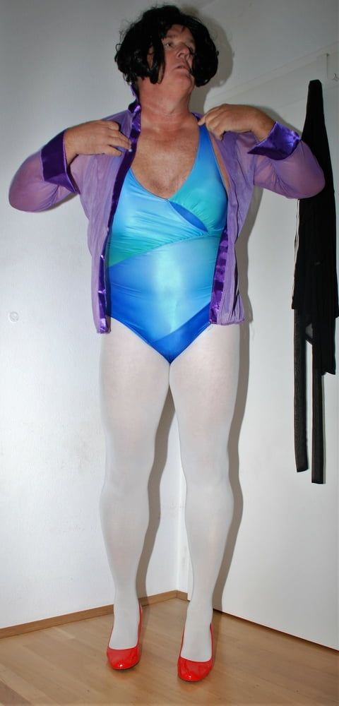 Swimsuite blue with tights white #13