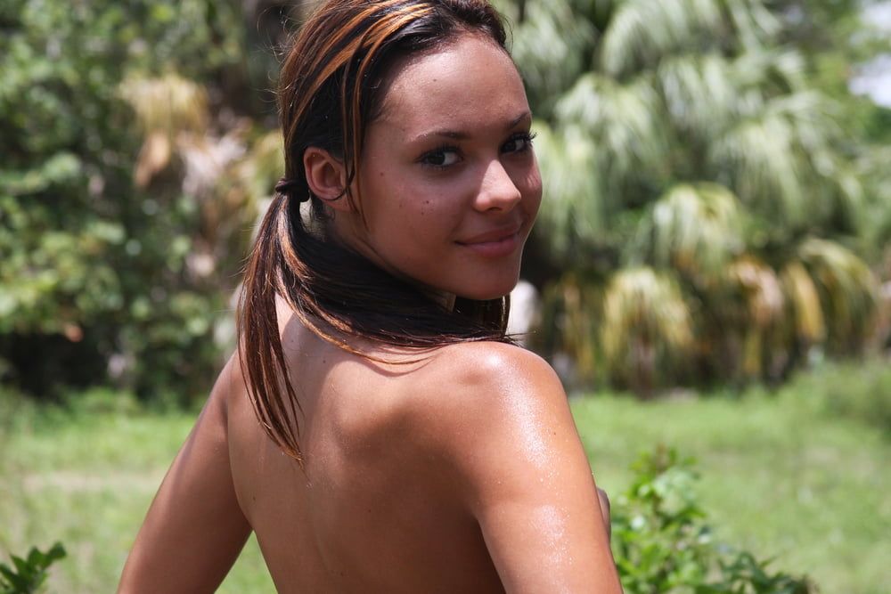 Cute tanned latina Gabrielle loves posing nude outdoors #2