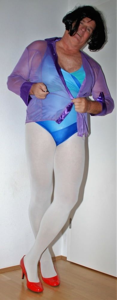 Swimsuite blue Tights white #8