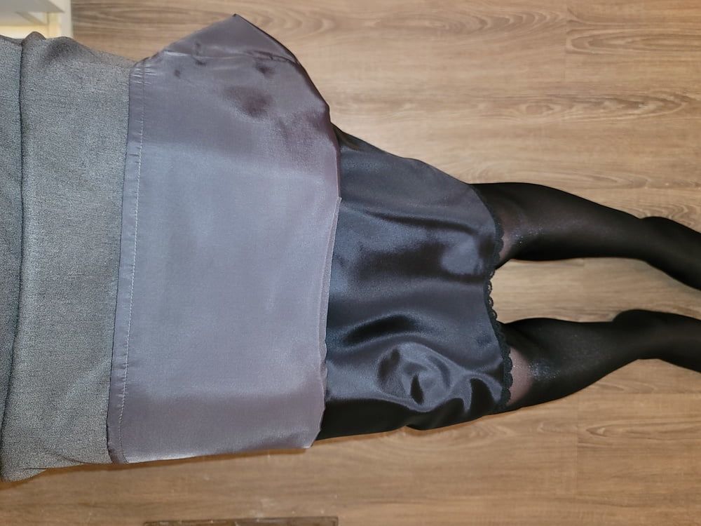 Grey Pencil Skirt with black silky half slip #29