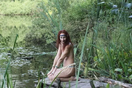 nude on planked footway         