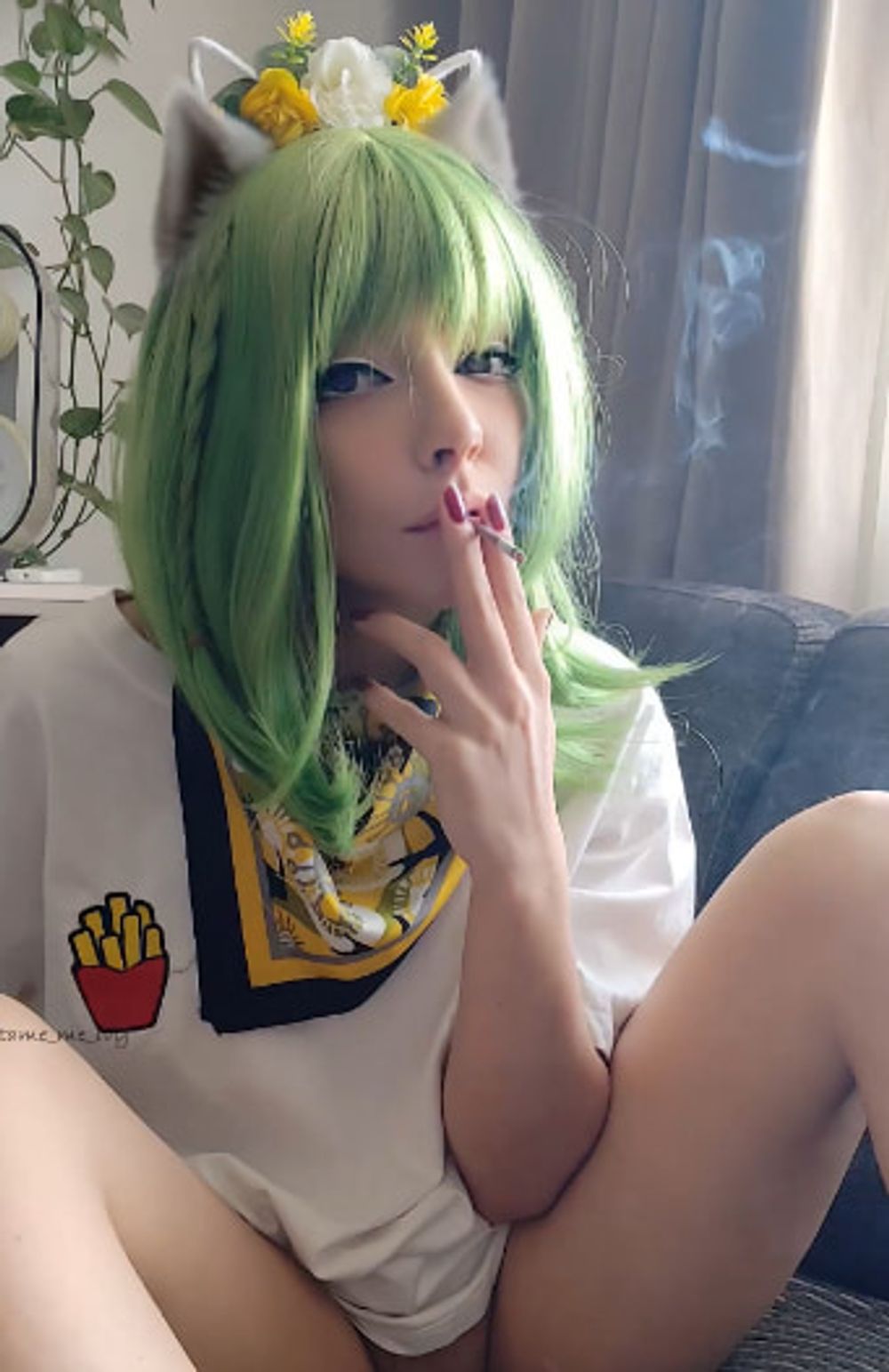 Gamer Girl smoking cig with no panties #5