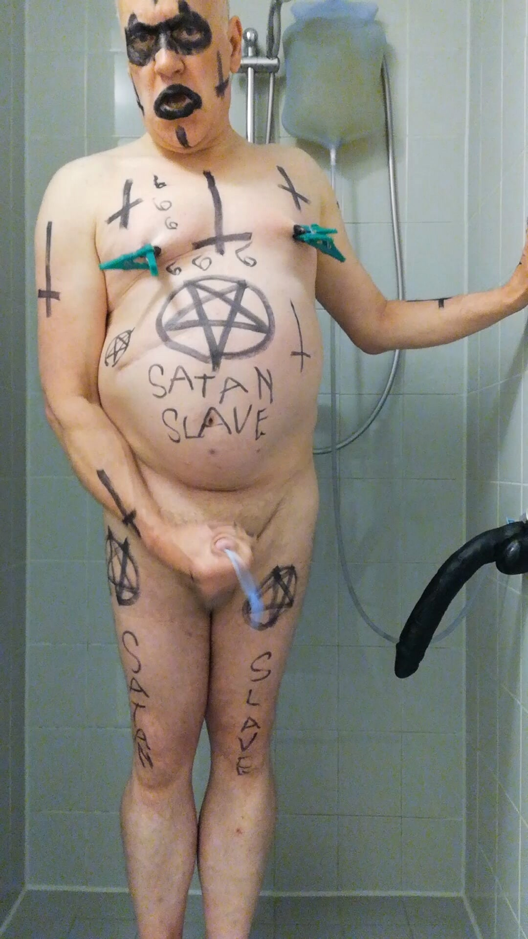 Satan slave takes a Satan enema on Satan's orders