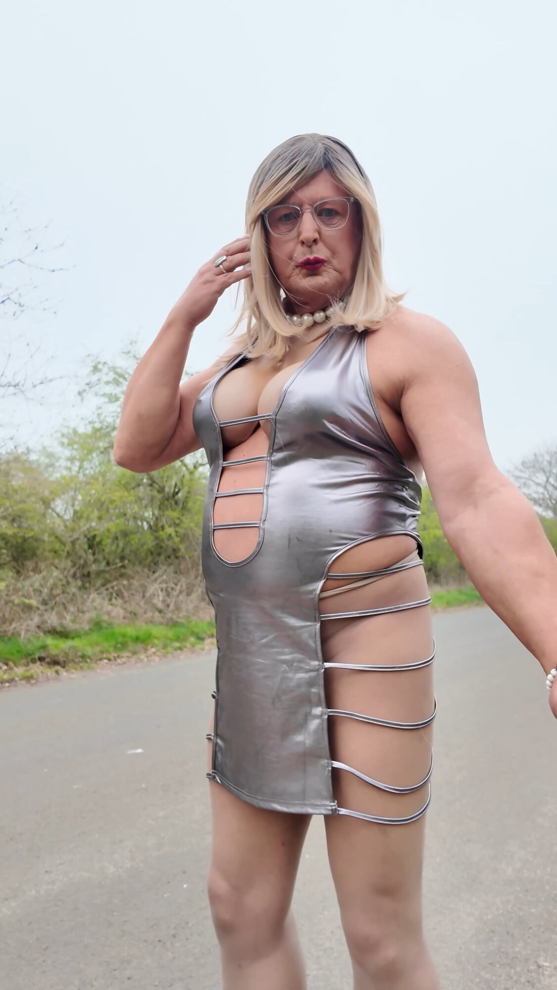 Sexy Crossdresser kellycd2022 in silver dress and pantyhose  #40