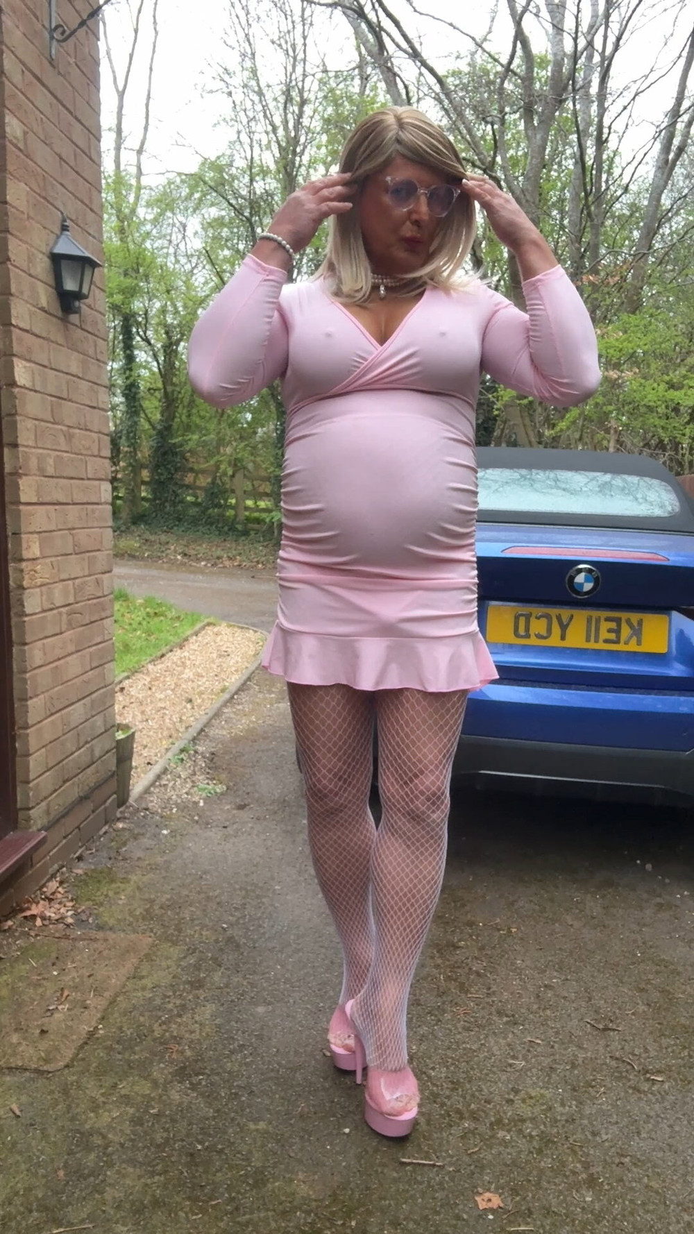 Sexy Crossdresser kellycd2022 in pink dress and fishnets  #34