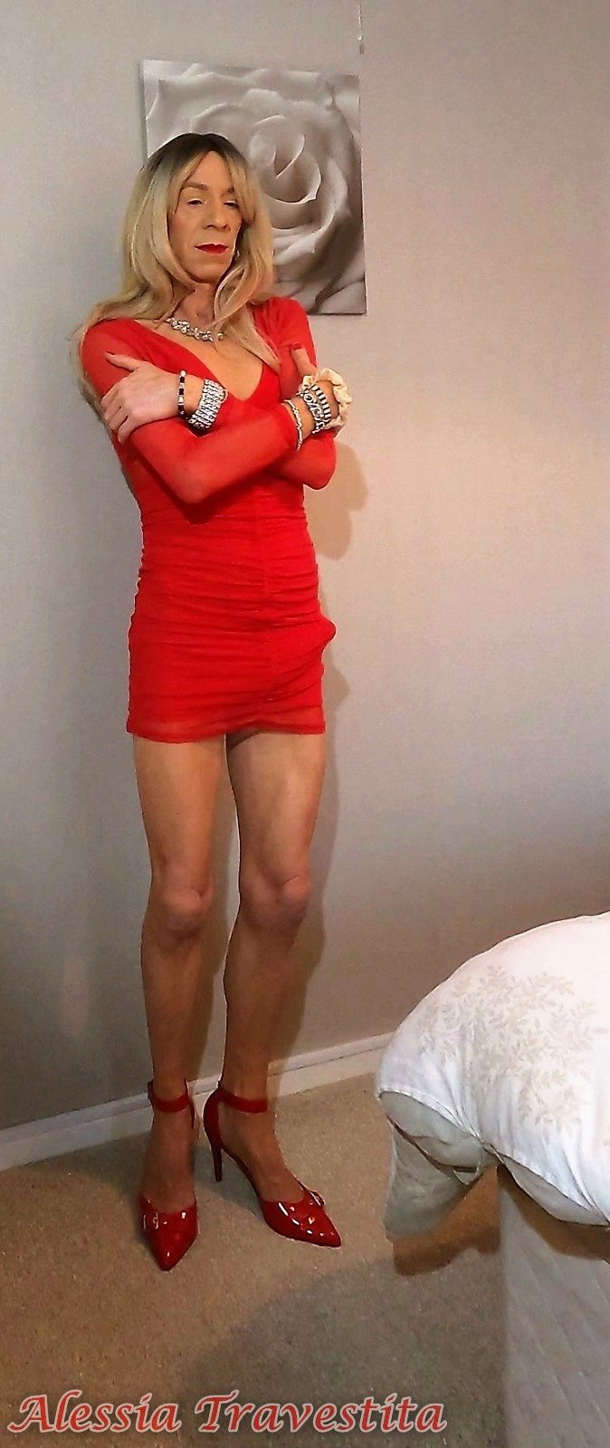 64 Alessia Travestita in Sheer Red Dress #14