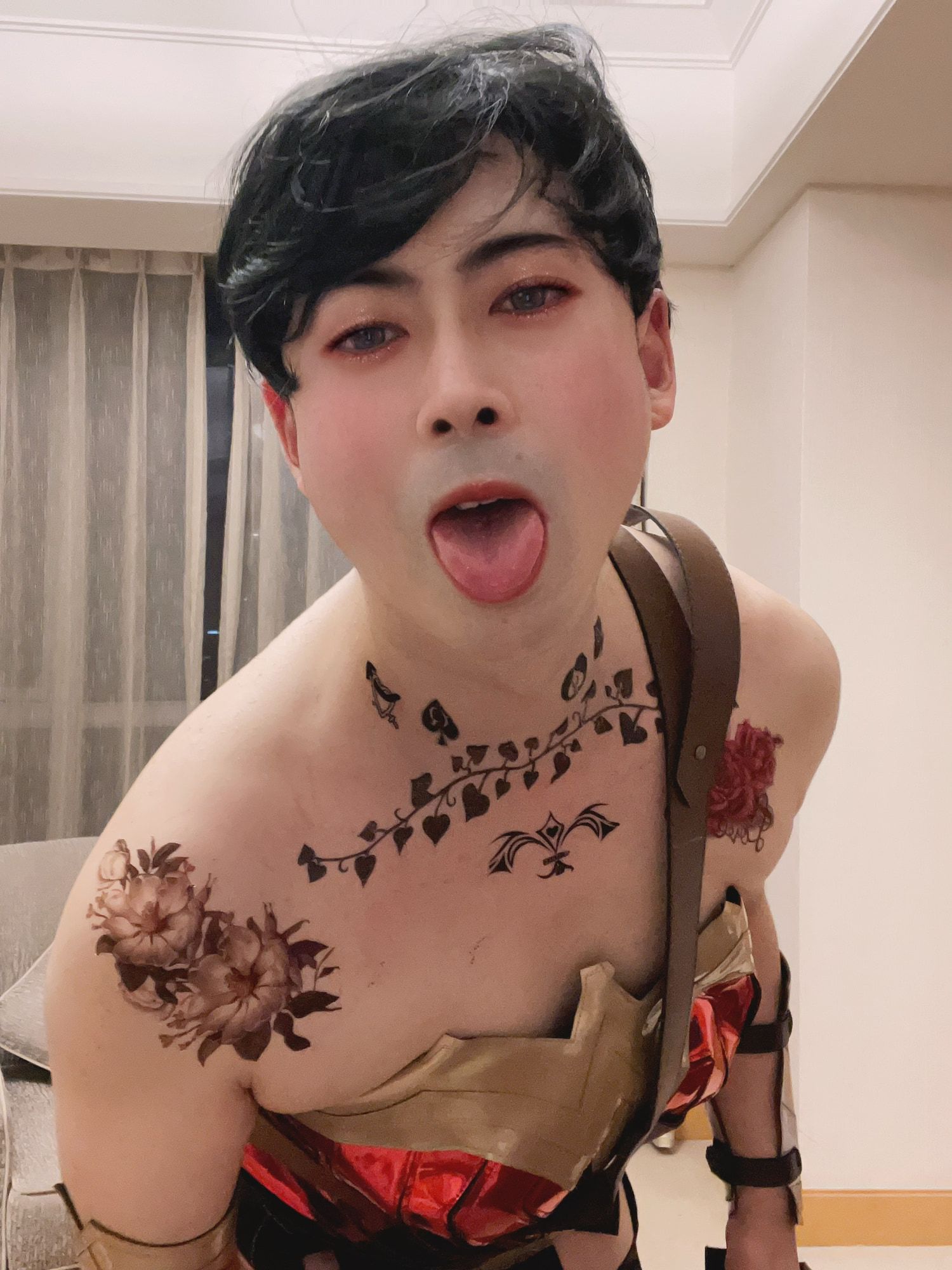 Asian sissy slut in wonder woman custome with tattoo #12