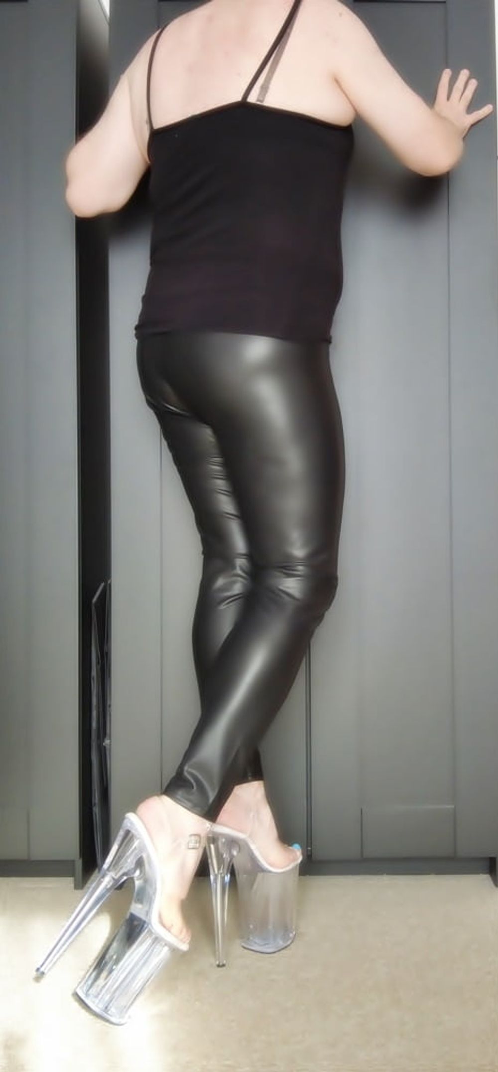 Clear High Heels And Black Leggings #24