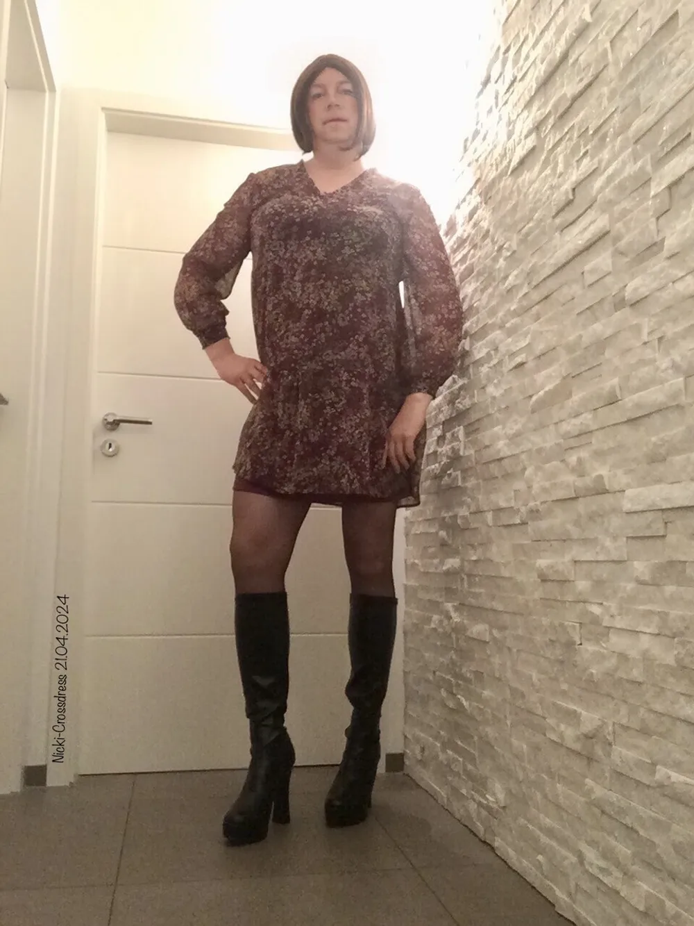 Nicki-Crossdress sexy Summer-Dress, Pantyhose &amp; Boots #4