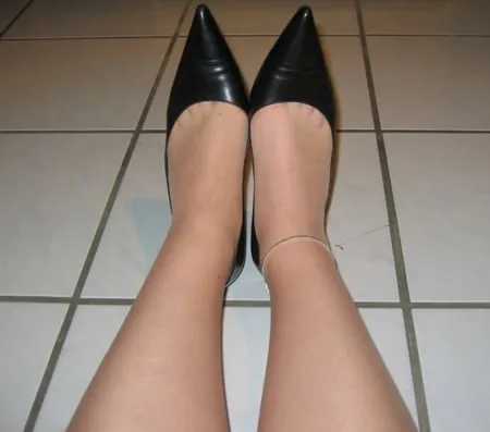 pantyhose and black pumps         