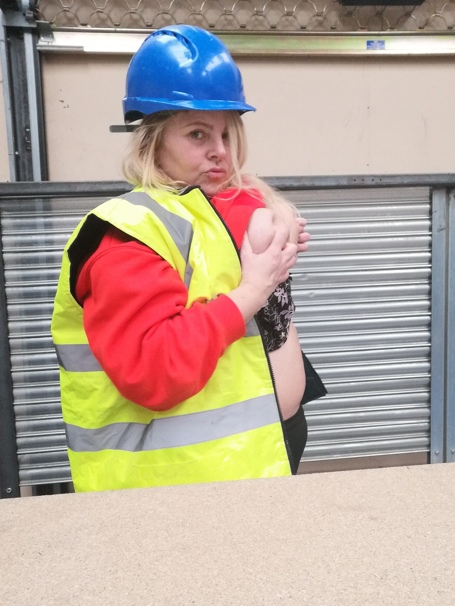 Real Mature Chubby Blonde flashing in the warehouse #3