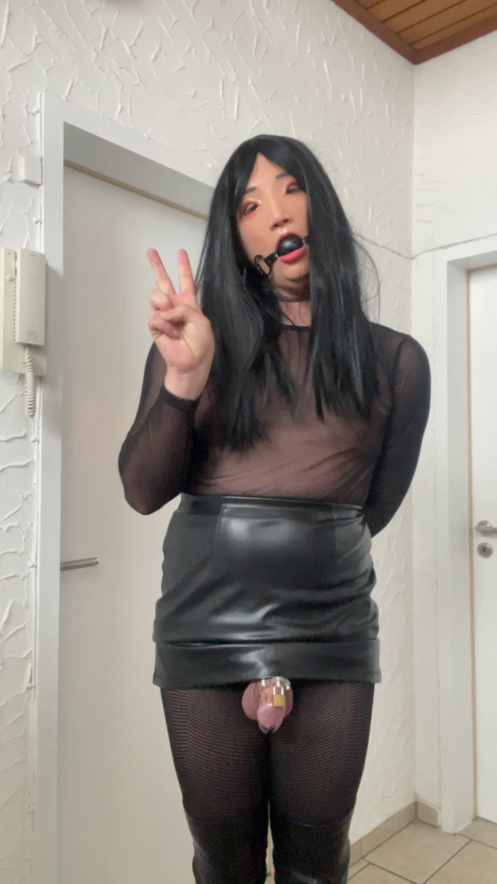 sissy gimp slave doll in leather and chastity #29