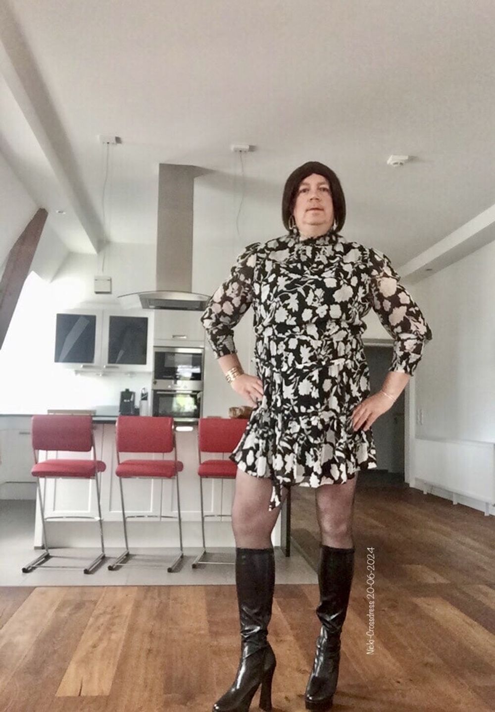 Nicki-Crossdress Mesh Dress Boots Stockings  #2