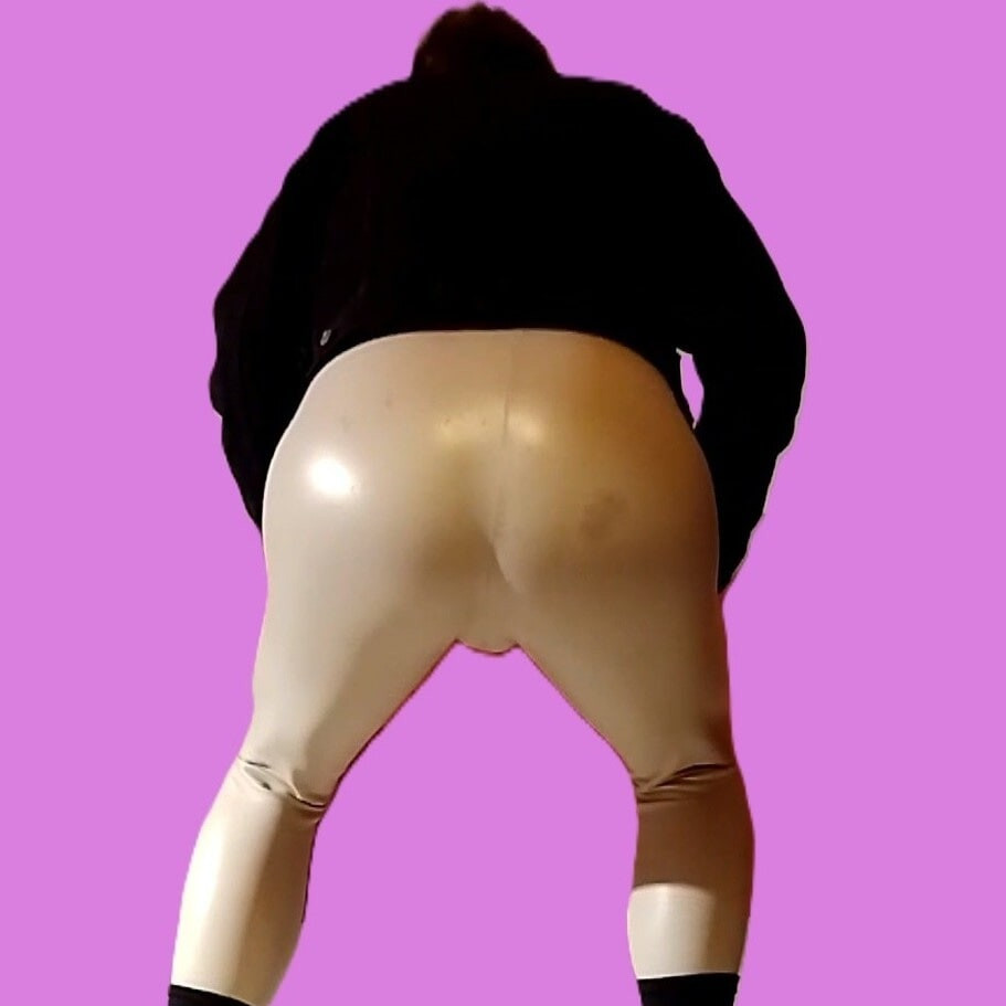 Handjob through white vinyl leggings (pink version) #13