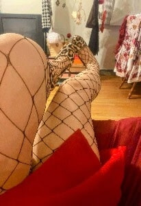 Red Dress And Fishnet Stockings