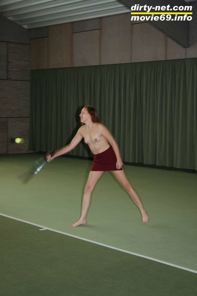 Nathalie plays naked tennis in a tennis hall #7