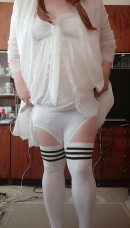 sissy aleksa posing in new white underwears         