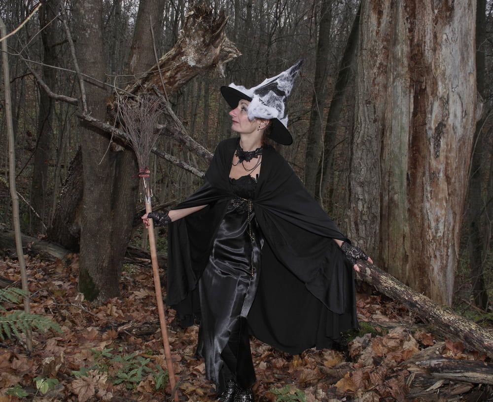 Witch with broom in forest #34