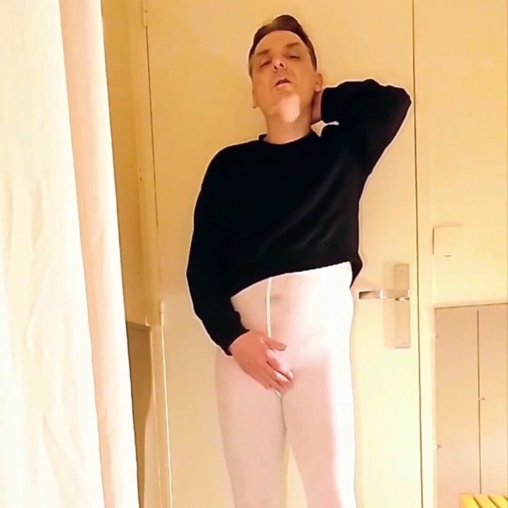 Cock stroking and anal play in white open pantyhose #7