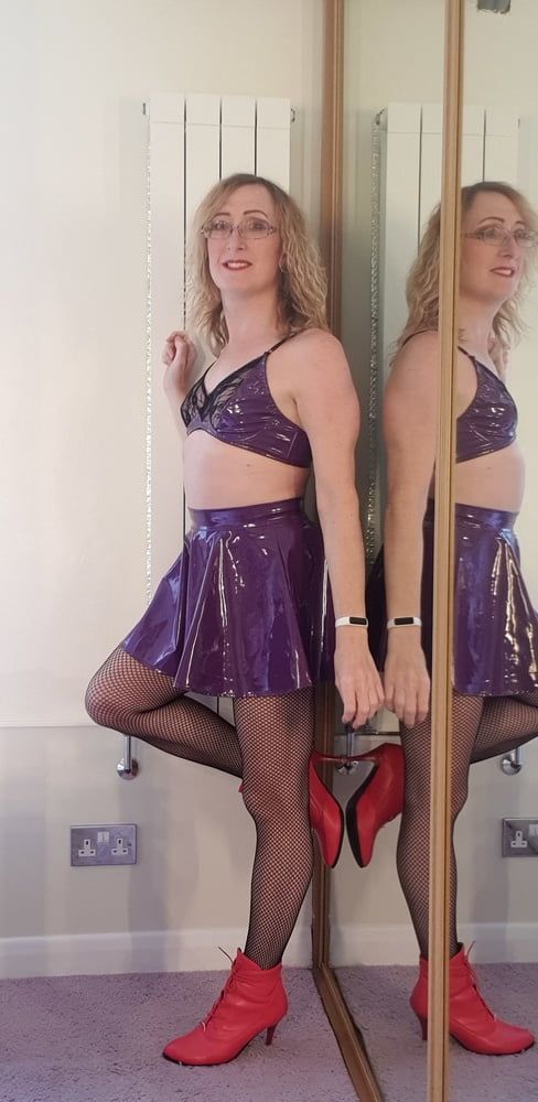 Purple Shiny PVC Skirt and Bra. Essex Girl Lisa. #9