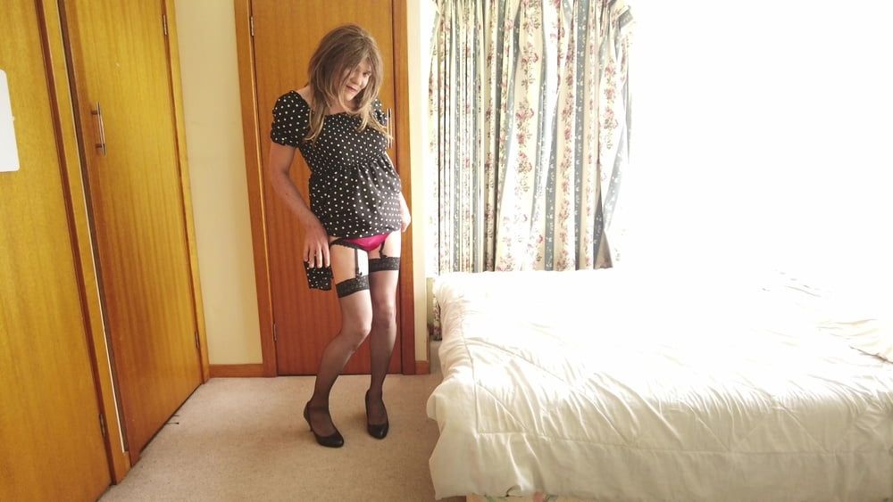 Crossdress Striptease poka dot dress #7