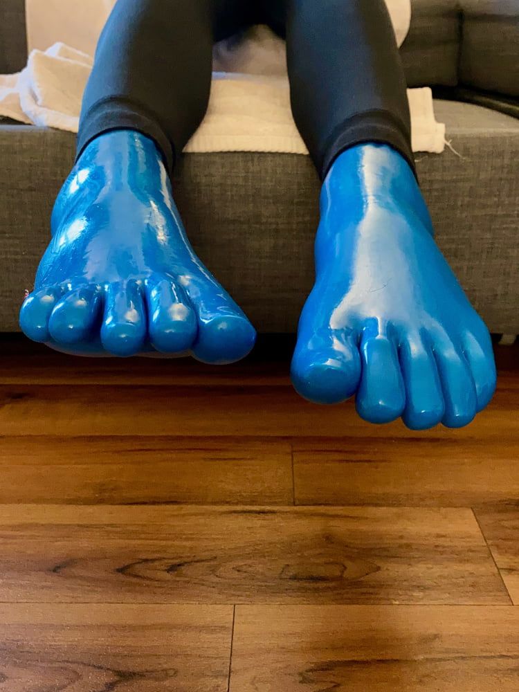 Blue Latex Toe Socks and Gloves #4