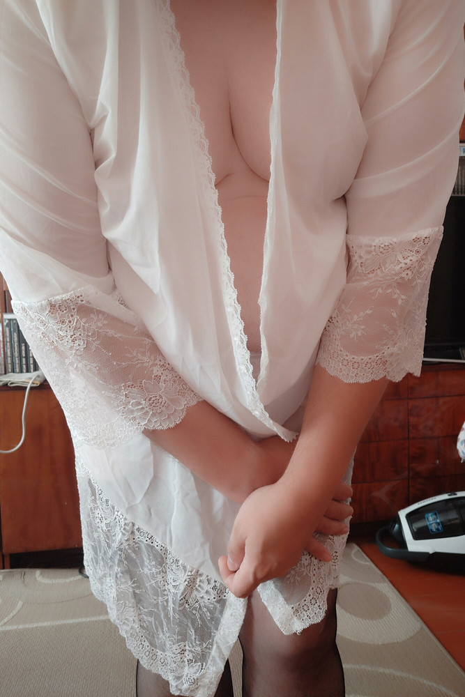 sissy Aleksa posing in white lingerie #4