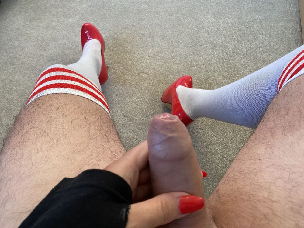 My cock in red heels  #6