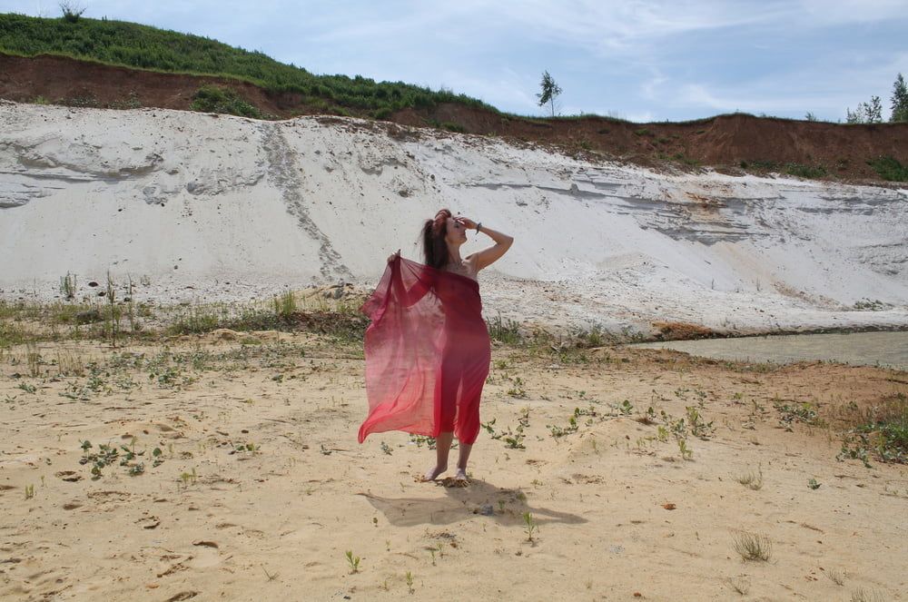 Red Shawl on White sand #39