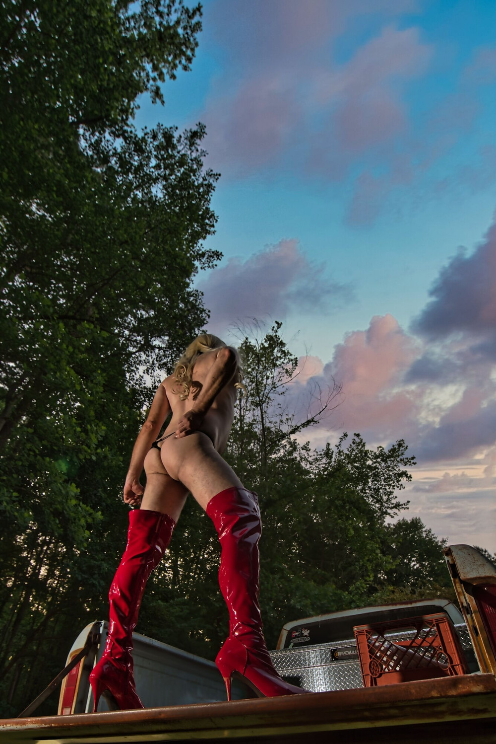 Thigh high boots crossdresser removing thong #5