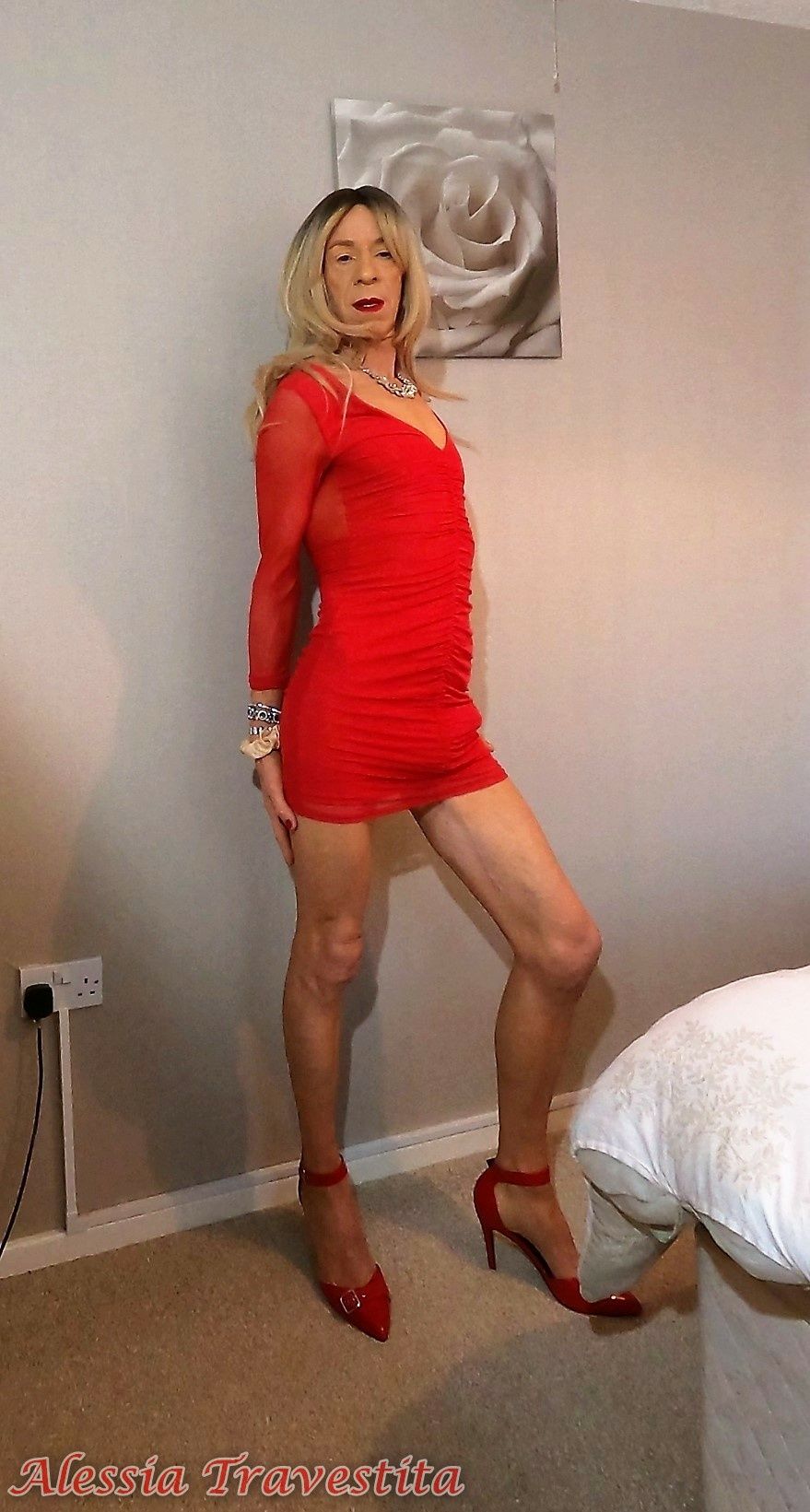 64 Alessia Travestita in Sheer Red Dress #21